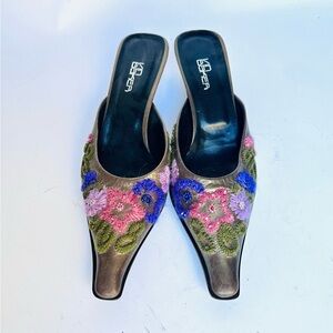 Floral Embroidered Mules - Multicolor